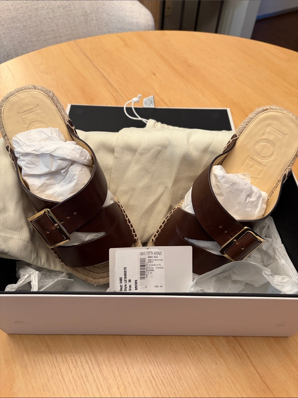 Loewe Brown Leather Buckle Espadrille Slide Sandals - Picture 5 of 5
